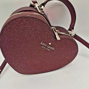 Kate Spade Glitter Heart Crossbody Bag Love Shack Purse Deep Burgundy. New